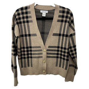 Rachel Zoe Plaid Cardigan Sweater Women M Academia Grandpa Preppy Prep Old Money